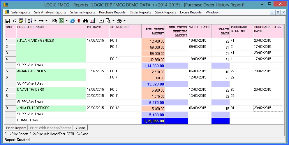 fmcg purchase order history report 2